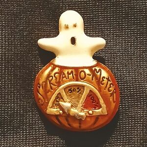 Cream Enamel Ghost in Pumpkin SCREAM-O-METER w/Movable Arrow Brooch